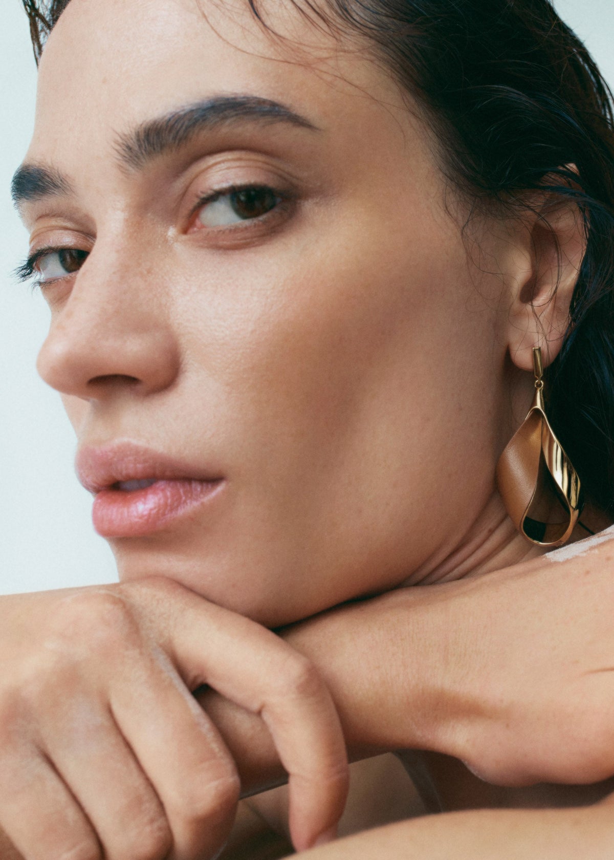 Boucles d’oreilles pendantes Ormé - Dorée Cuir Camel
