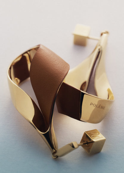 Boucles d’oreilles pendantes Ormé - Dorée Cuir Camel