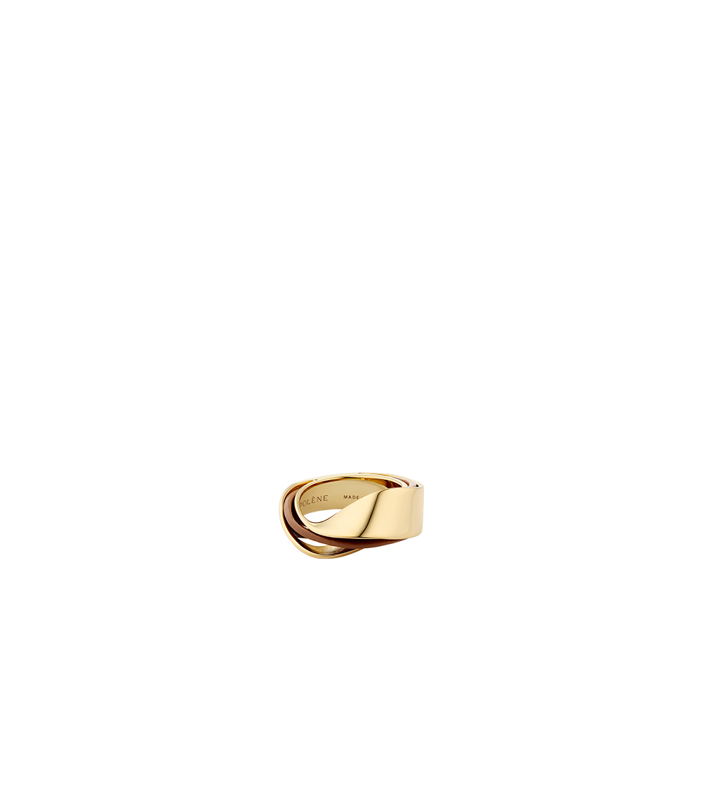 Bague Ormé - Dorée Cuir Camel