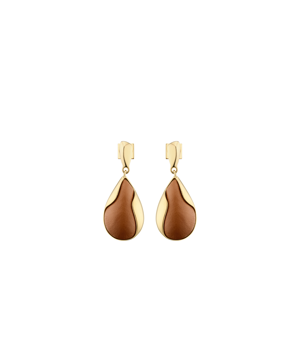 Boucles d’oreilles Ormé - Dorée Cuir Camel