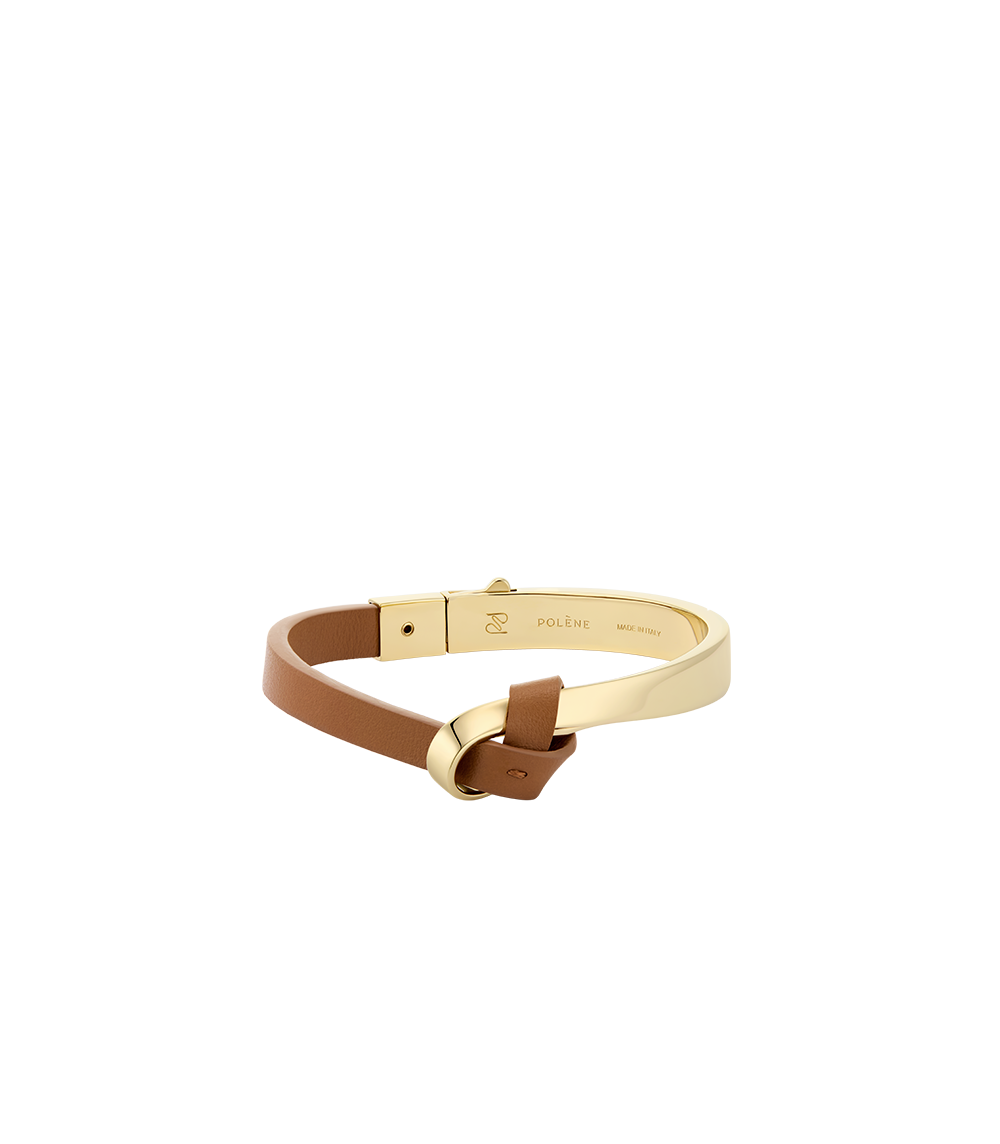 Jonc Ormé - Dorée Cuir Camel