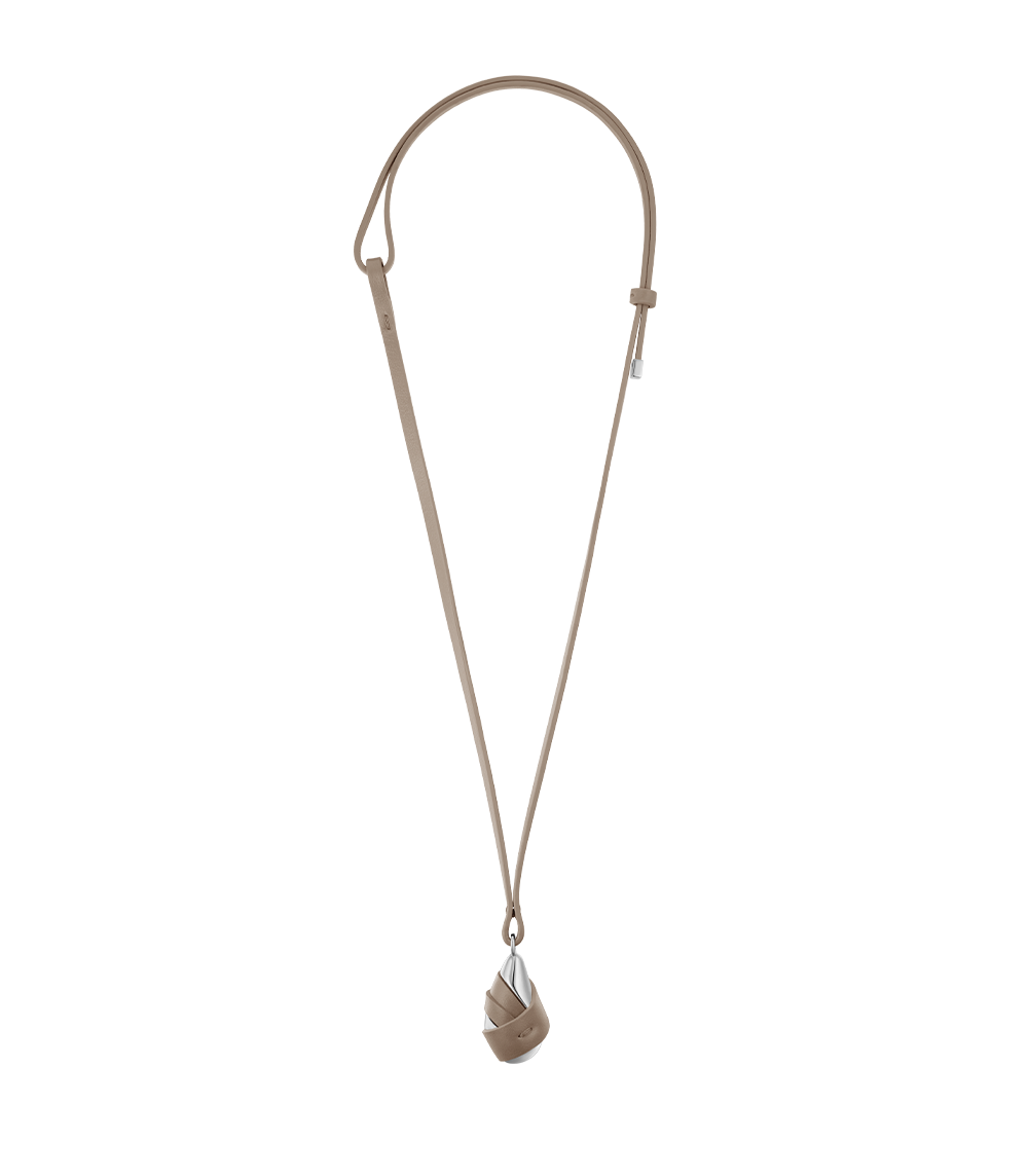 Pendentif Ormé - Argentée Cuir Taupe